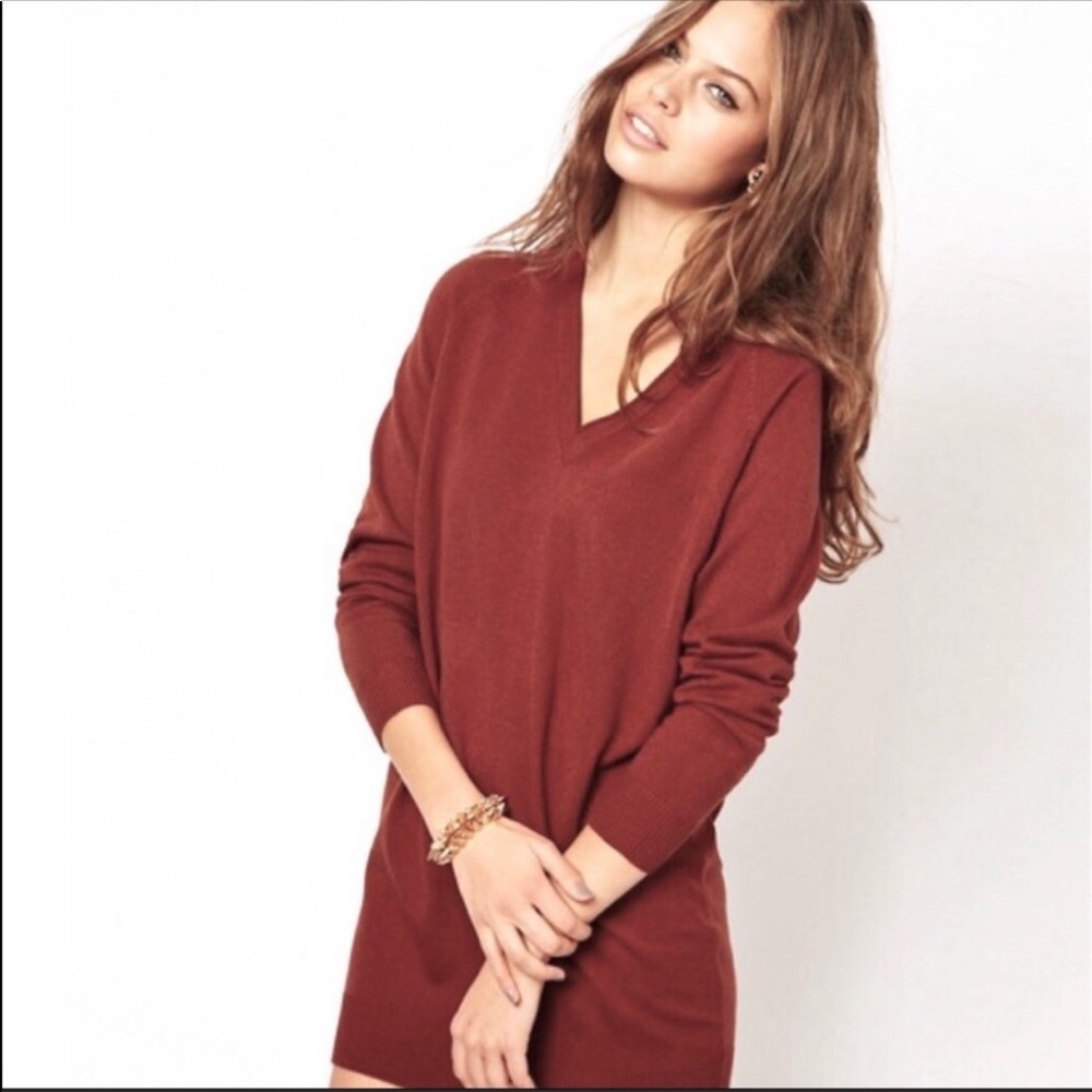 ASOS Rust V-Neck Sweater Dress